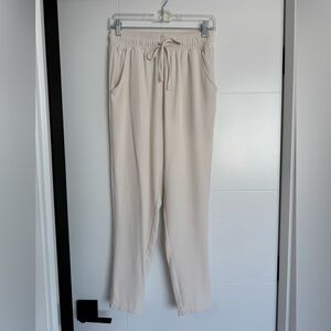 Women's Cream Drawstring Waist straight leg Pants